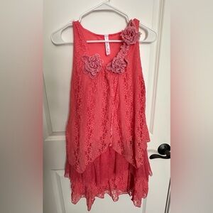 Pretty Angel brand coral lace tunic top. Size small.